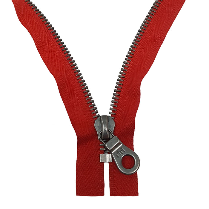 Riri 8MM Closed Bottom Zipper with KTA Pull, Red/Antique Nickel