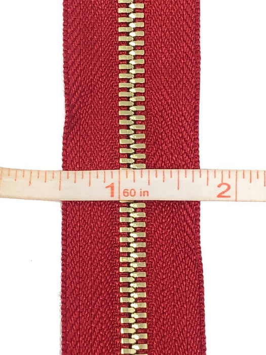 Glossy 5MM One-Way Separating Open Bottom Zipper, Red/Gold | 28 Inch Length