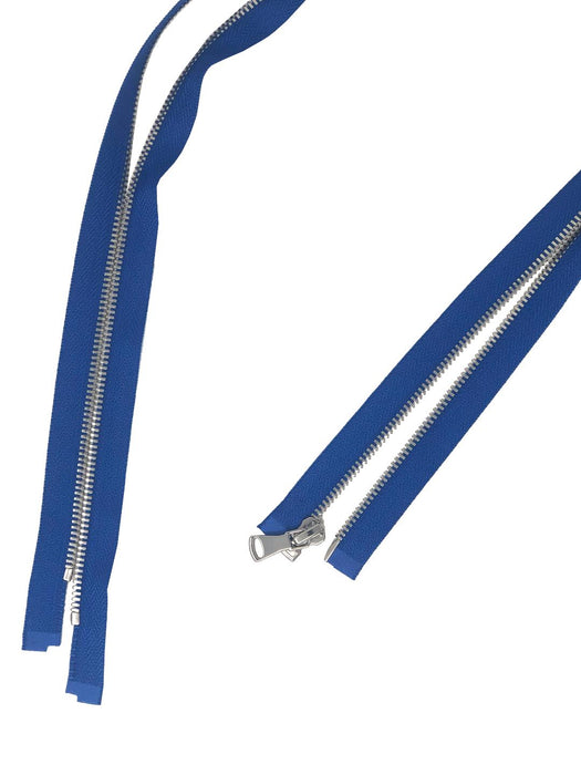 Glossy 5MM One-Way Separating Open Bottom Zipper, Royal Blue/Silver | 28 Inch Length