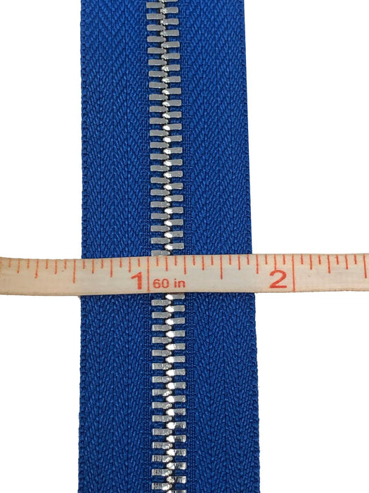 Glossy 5MM One-Way Separating Open Bottom Zipper, Royal Blue/Silver | 28 Inch Length