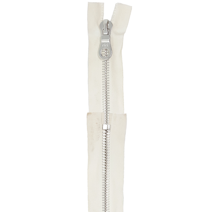 Riri 8MM Closed Bottom Zipper with KTA Pull, White/Nickel