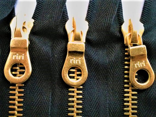 Black Riri Zipper 7 Inches 8MM Brass Teeth Closed Bottom - ZipUpZipper