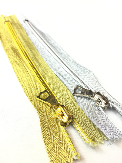 Metallic Gold OR Silver 5MM 6 inch Coil Pocket Zipper Closed Bottom - ZipUpZipper