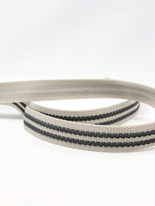 1" Wide Polypropylene Grip Webbing One Yard Piece Light Grey with Dark Grey Stripes - ZipUpZipper