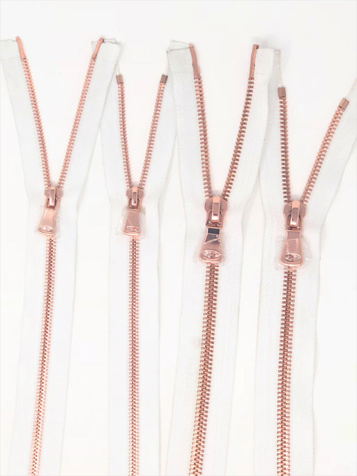 Wholesale White Glossy Rose Gold Two-Way Separating Zipper in 5MM or 8MM Open Bottom - Choose Length - - ZipUpZipper