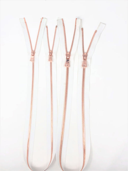 Wholesale White Glossy Rose Gold Two-Way Separating Zipper in 5MM or 8MM Open Bottom - Choose Length - - ZipUpZipper