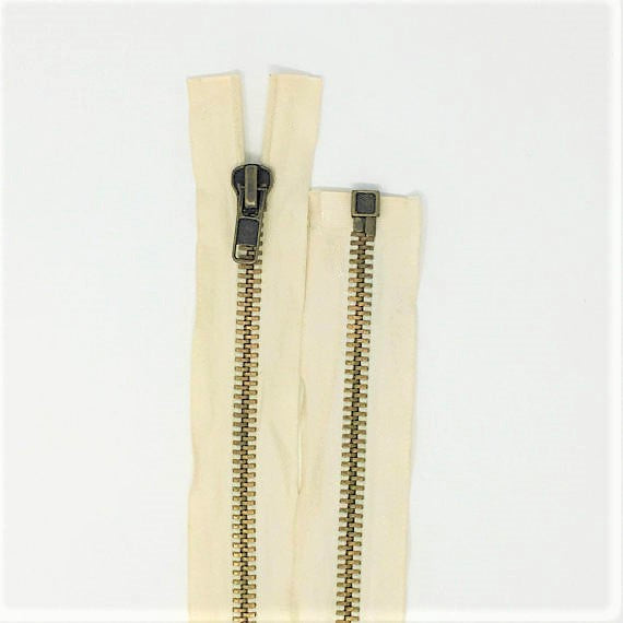 Off White 10MM Antique Brass Plated Open Bottom Jacket Zipper 21" - ZipUpZipper