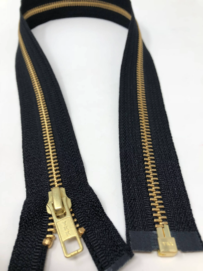 YKK Jacket Zipper 22.5 Inch Black Tape Brass Teeth 5MM OPEN BOTTOM - ZipUpZipper